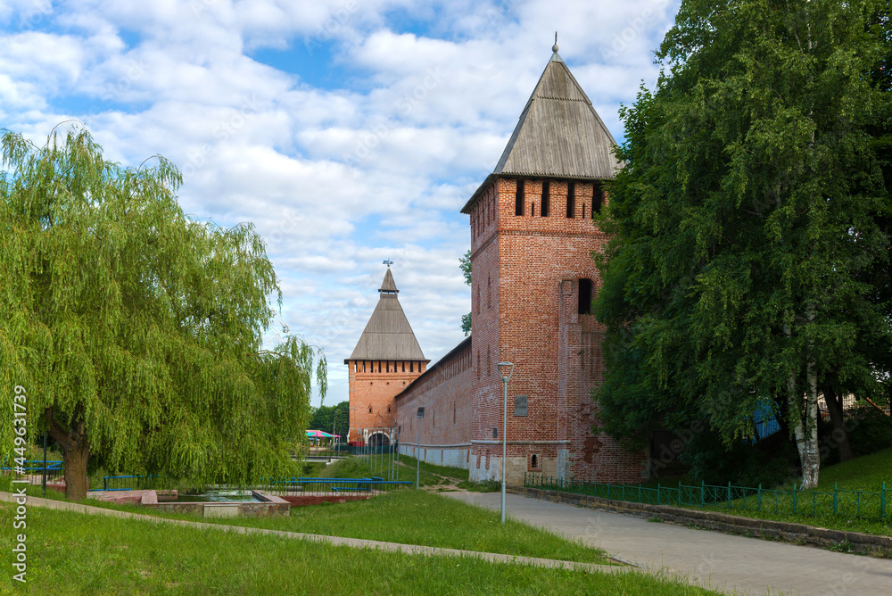 Fototapeta premium Towers of the Smolensk fortress on a July morning. Russia
