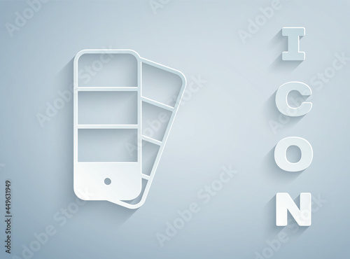 Paper cut Color palette guide icon isolated on grey background. Paper art style. Vector