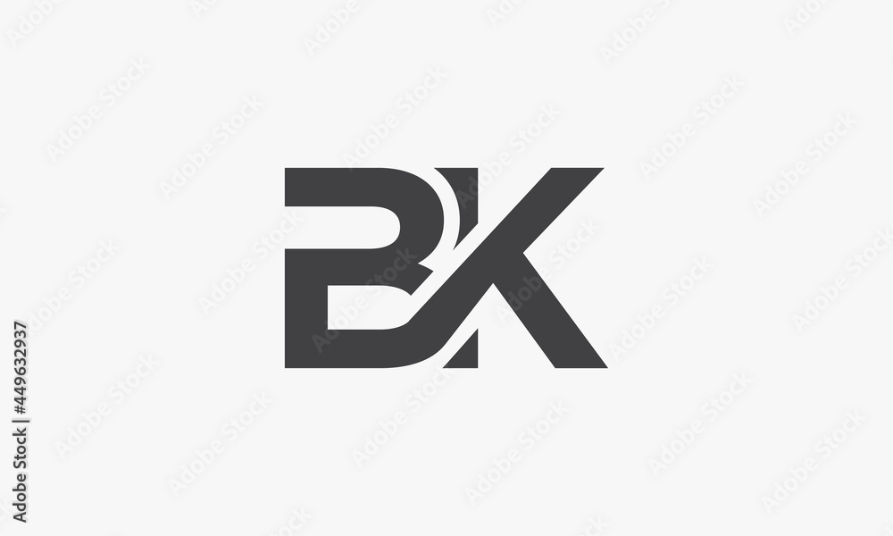 BK letter logo connected concept isolated on white background. - obrazy, fototapety, plakaty 