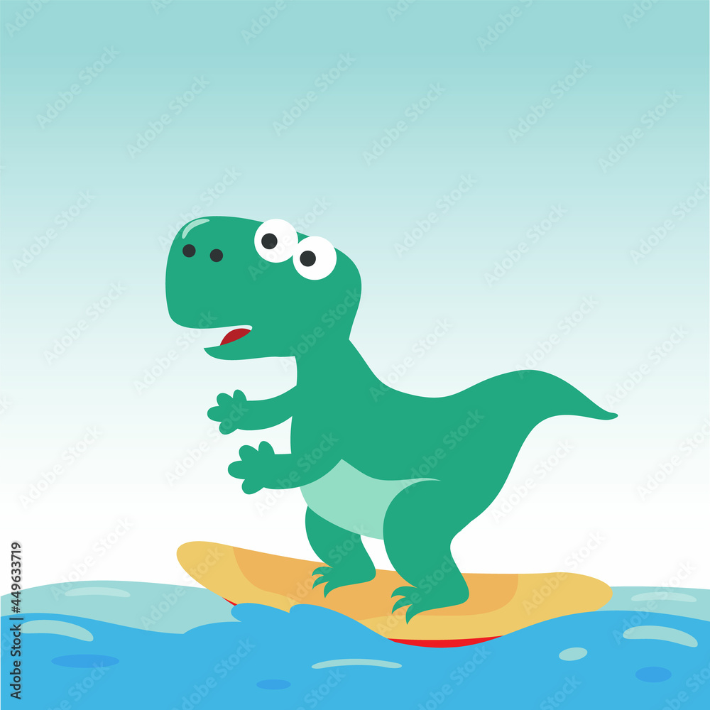 Obraz premium Surfing time with cute little dog at summer. Can be used for t-shirt printing, children wear fashion designs, baby shower invitation cards and other decoration.