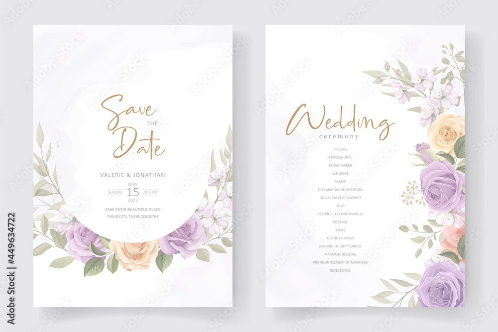 Soft floral and leaves wedding invitation card design Soft floral and leaves wedding invitation card design