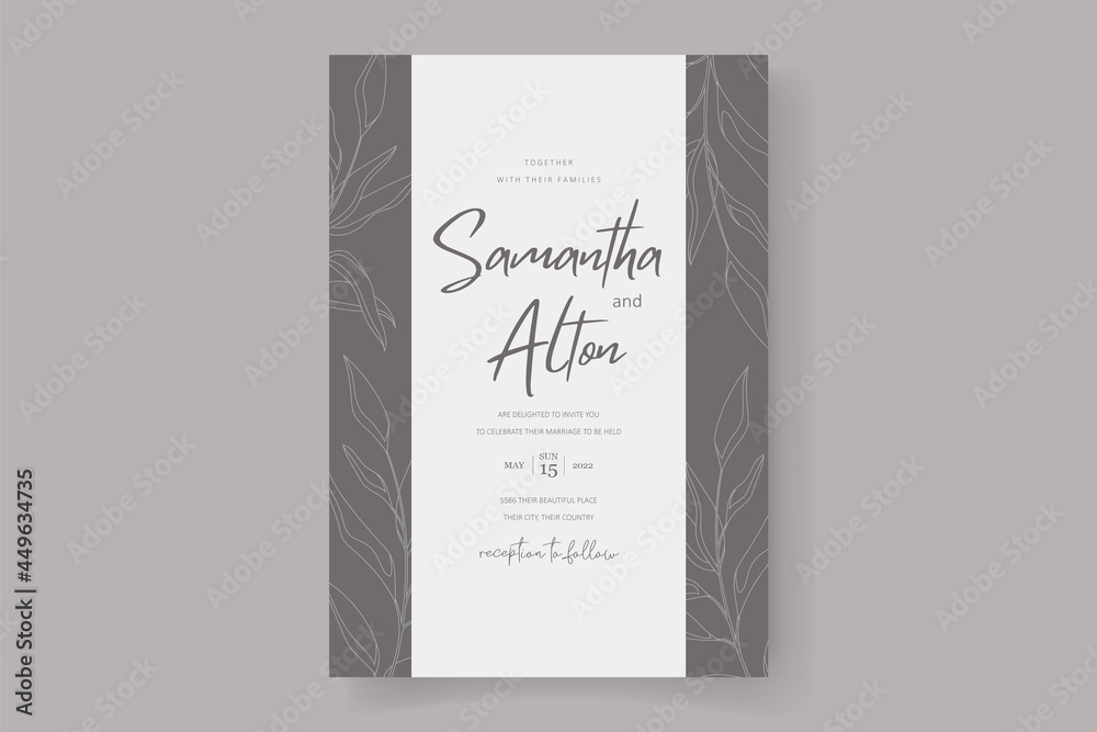 Fototapeta premium Elegant wedding card design with leaf ornament
