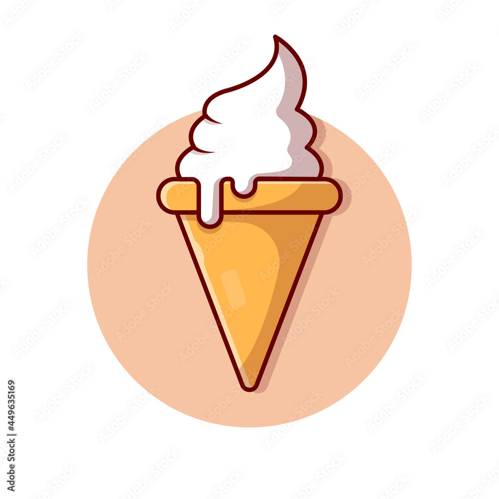 Ice Cream Cone Cartoon Vector Icon Illustration. Food And Drink Icon Concept Isolated Premium Vector. Flat Cartoon Style