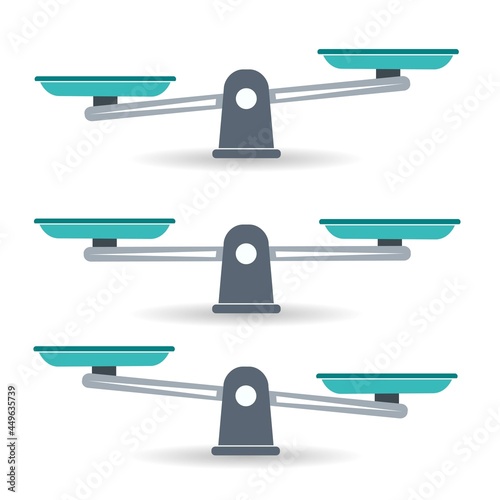 Bowls of scales in balance, an imbalance of scales. Libra, vector illustration