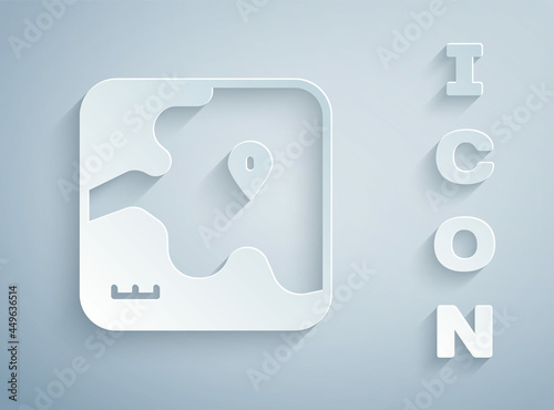 Paper cut Africa safari map icon isolated on grey background. Paper art style. Vector