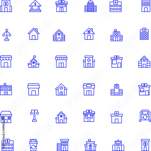 buildings of city outline flat icon collection set