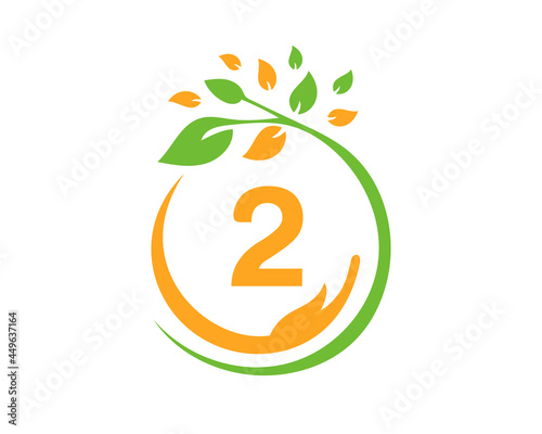 Charity logo with hand, leaf and 2 letter concept. Hand care foundation logo design