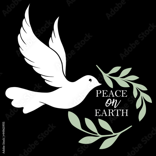 Peace on Earth, Elegant line dove bird. Vector illustration art.