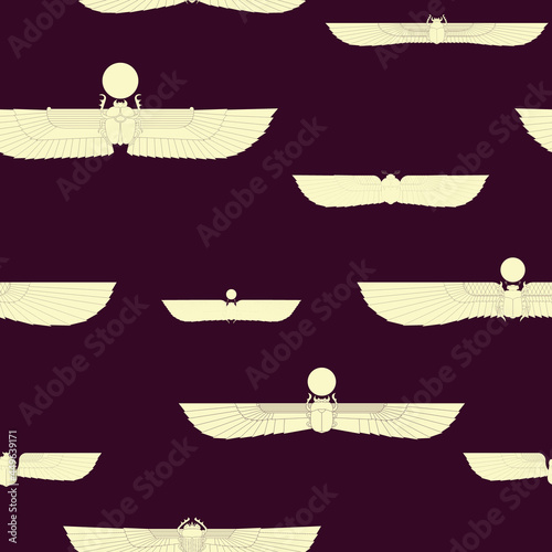 Seamless pattern with ancient egyptian symbol Scarab Winged sun for your project