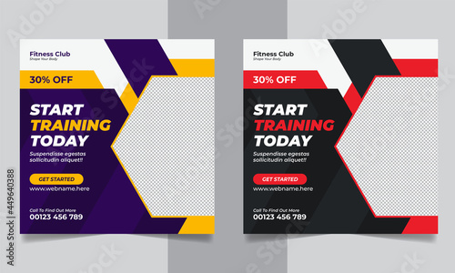 Fitness gym social media post instagram square banner design template for fitness studio promotion