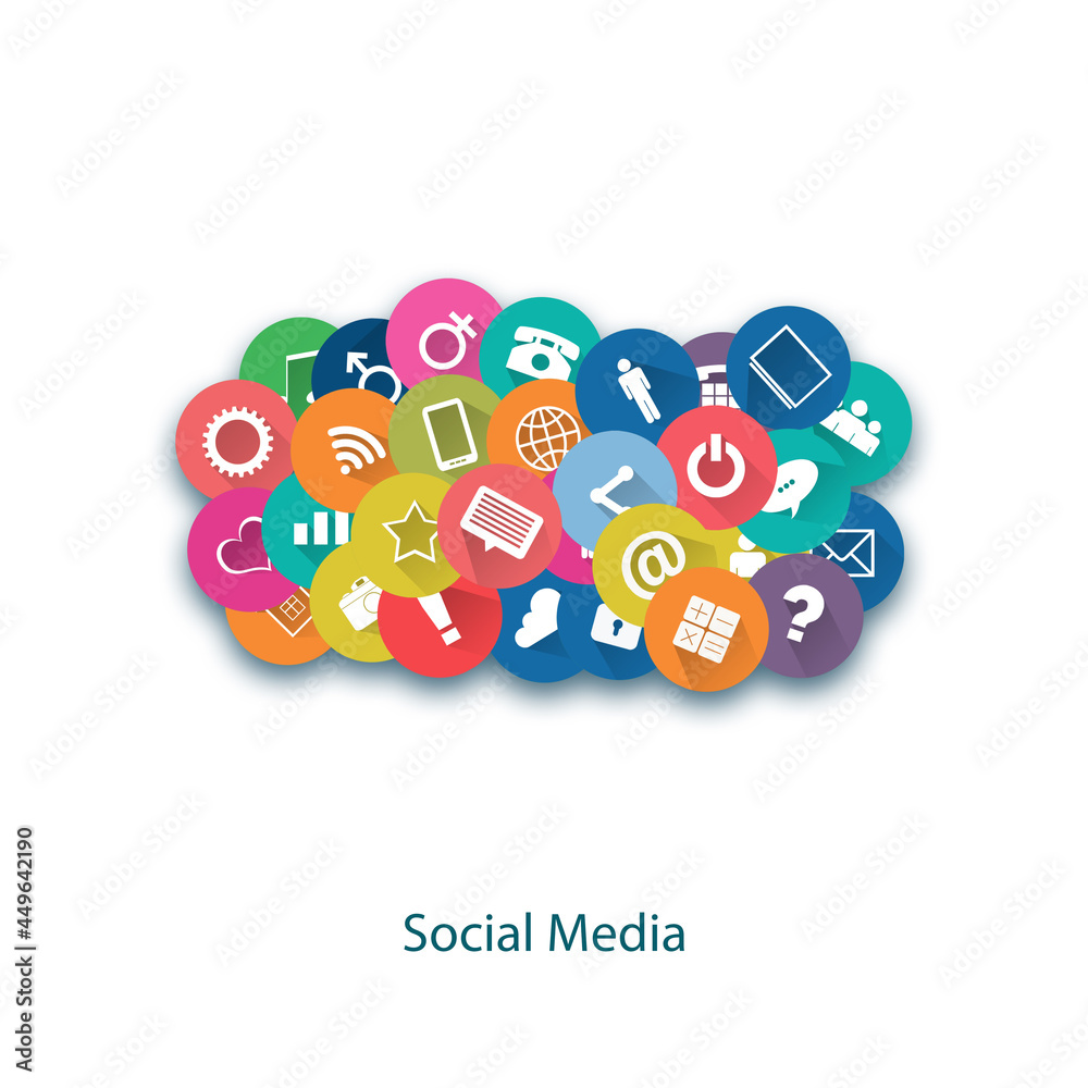Social icons in the form of a cloud. Isolated over white background. Social media concept. Business.