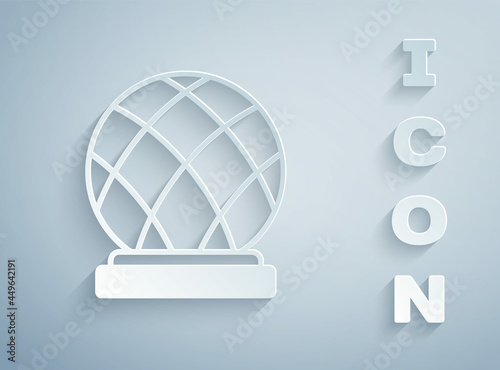 Paper cut Montreal Biosphere icon isolated on grey background. Paper art style. Vector