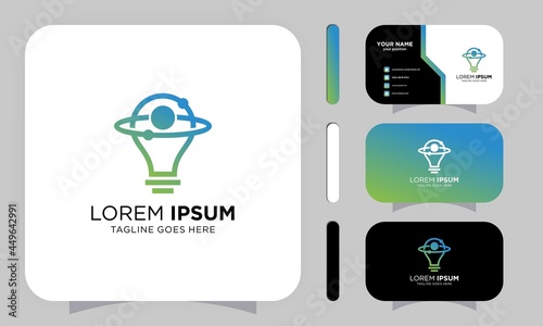 Vector lightbulb with planet logo satellite design template cosmos best concept web icon app science and business cards.