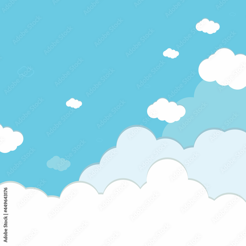 Blue cloudy sky. White clouds against the blue sky. Vector illustration