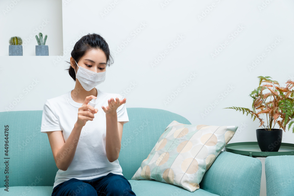 Asian woman getting sick and wearing face mask protection Asian woman getting sick and wearing face mask protection