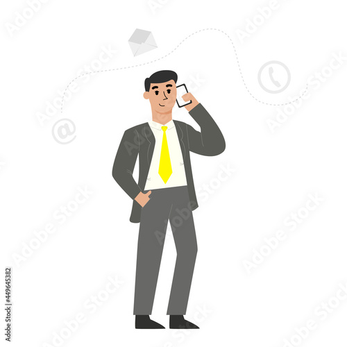 The businessman speaks on the phone. Communication with people, messengers. Business concept for business negotiations.