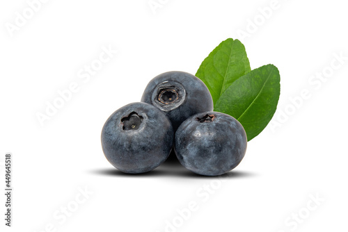 Fresh blueberry fruit isolated on white background. Three blueberry for decoration.