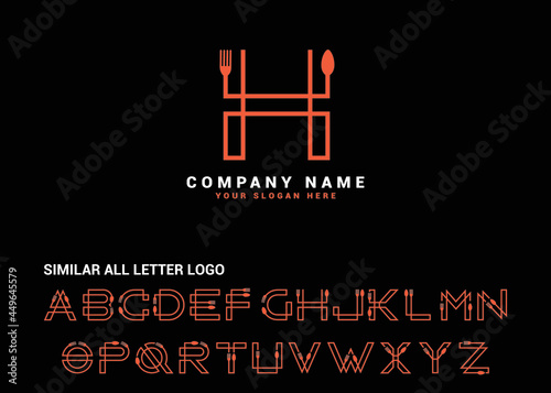 H Food Letter logo, H spoon letter logo