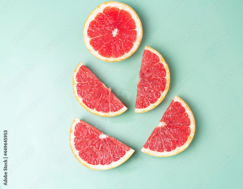 Sliced Grapefruit with red pulp, Sliced Grapefruit with red pulp,