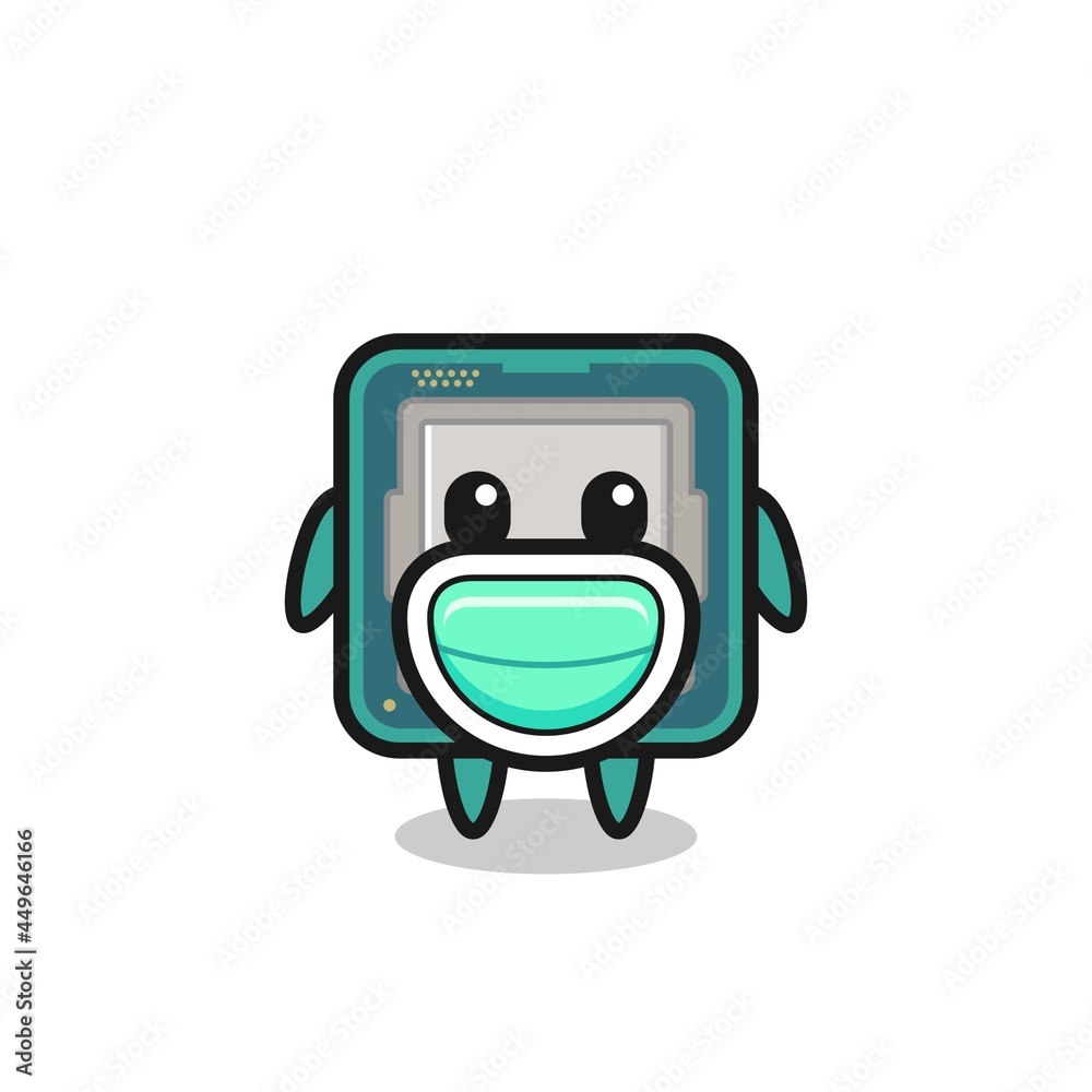 cute processor cartoon wearing a mask