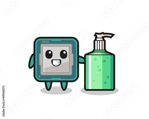 cute processor cartoon with hand sanitizer