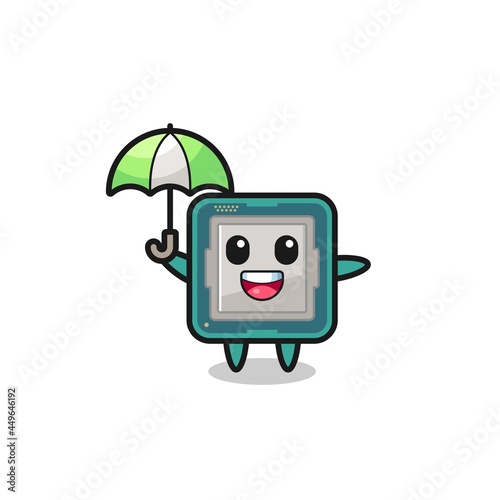 cute processor illustration holding an umbrella