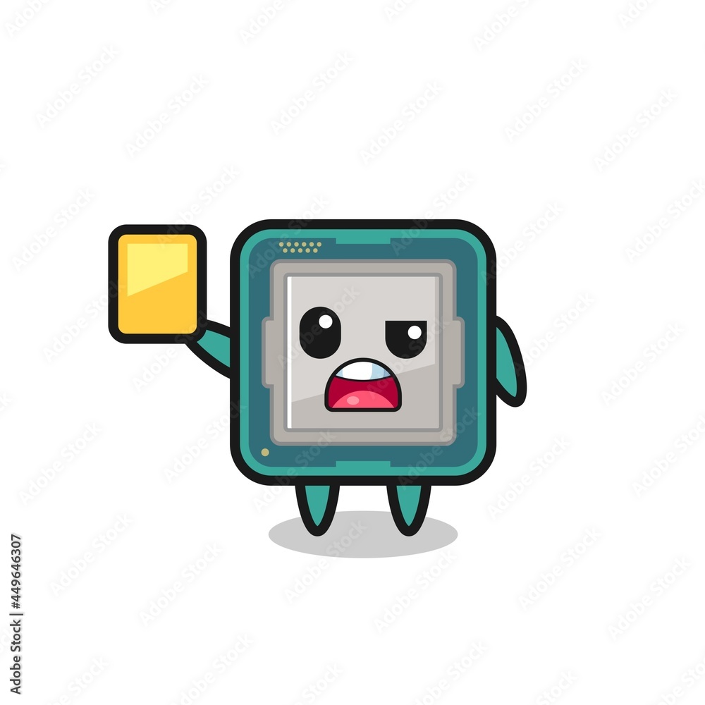 cartoon processor character as a football referee giving a yellow card cartoon processor character as a football referee giving a yellow card