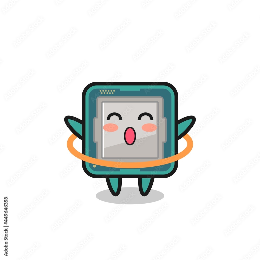cute processor cartoon is playing hula hoop