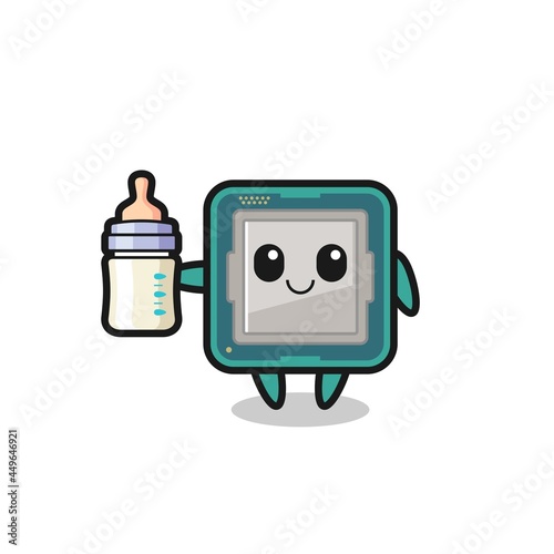 baby processor cartoon character with milk bottle