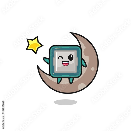 illustration of processor cartoon sitting on the half moon