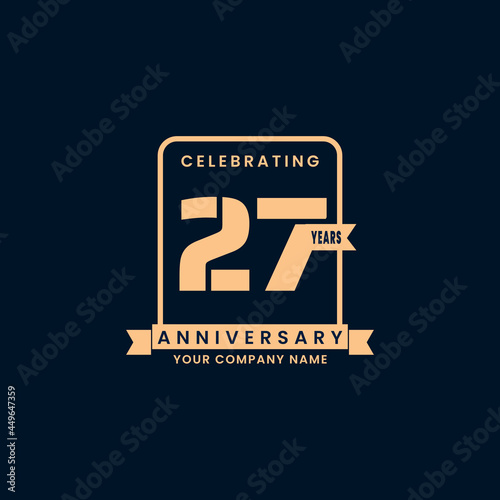 gold modern 27 year anniversary logo. birthday. Celebration. Celebrating. element. Tape