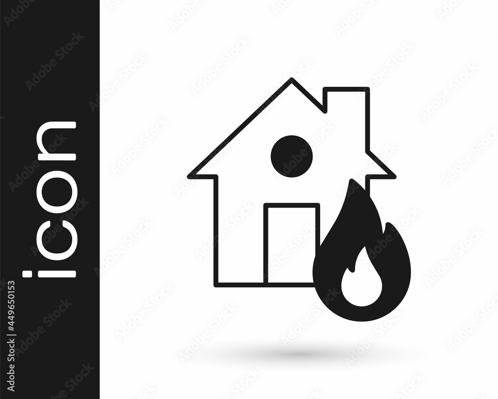 Black Fire in burning house icon isolated on white background. Vector Black Fire in burning house icon isolated on white background. Vector