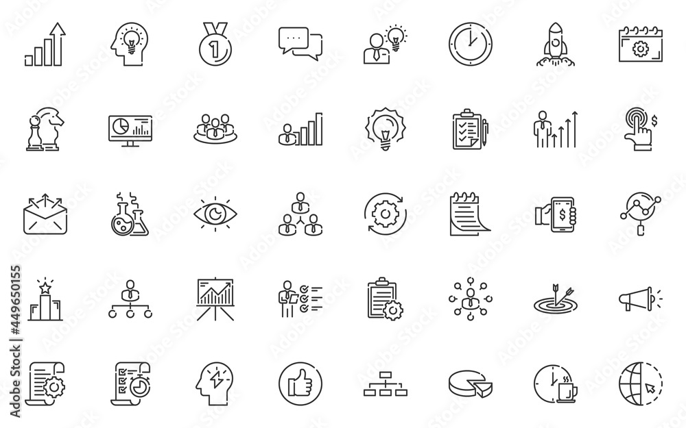 set of business line icons, startup, work, management