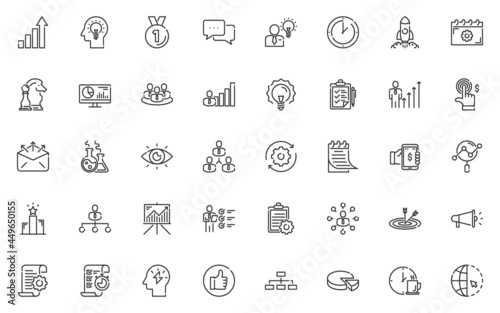 set of business line icons, startup, work, management