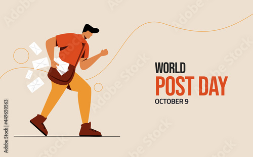 Postman with letters, world post day illustration