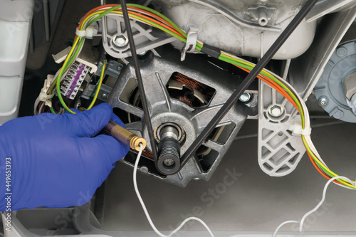 diagnostics and repair of an electric motor, close-up view