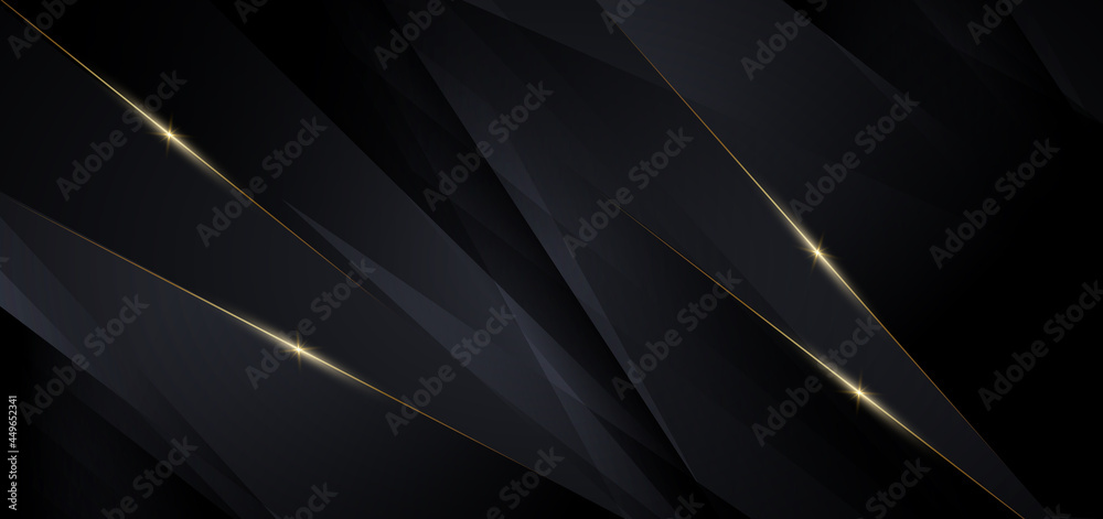 Abstract template dark triangles diagonal background with golden line ...