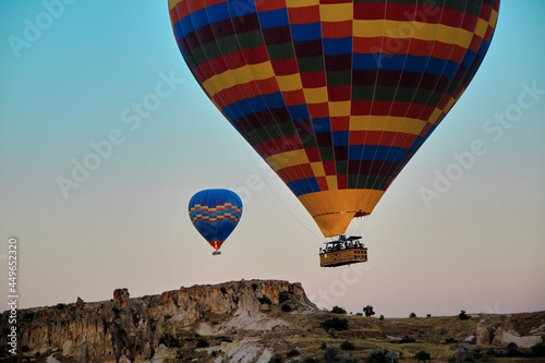 magnificent tourist center of Cappadocia - balloon flight, flying early in the morning just after sun rises by hot air balloons