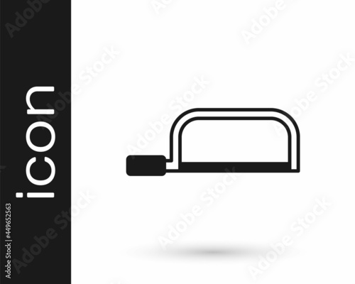 Black Hacksaw icon isolated on white background. Metal saw for wood and metal. Vector