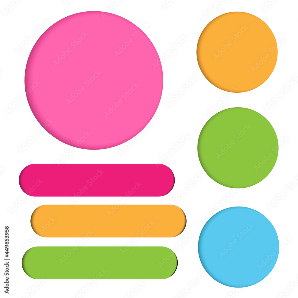 Bright colored paper circles with shadows Bright colored paper circles with shadows
