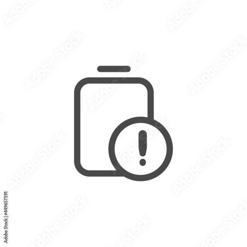 Low battery icon isolated on white background. Alert symbol modern  simple  vector  icon for website design  mobile app  ui. Vector Illustration
