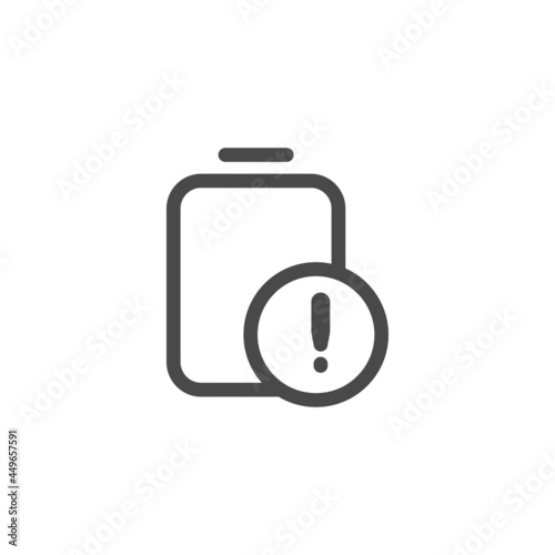 Low battery icon isolated on white background. Alert symbol modern, simple, vector, icon for website design, mobile app, ui. Vector Illustration