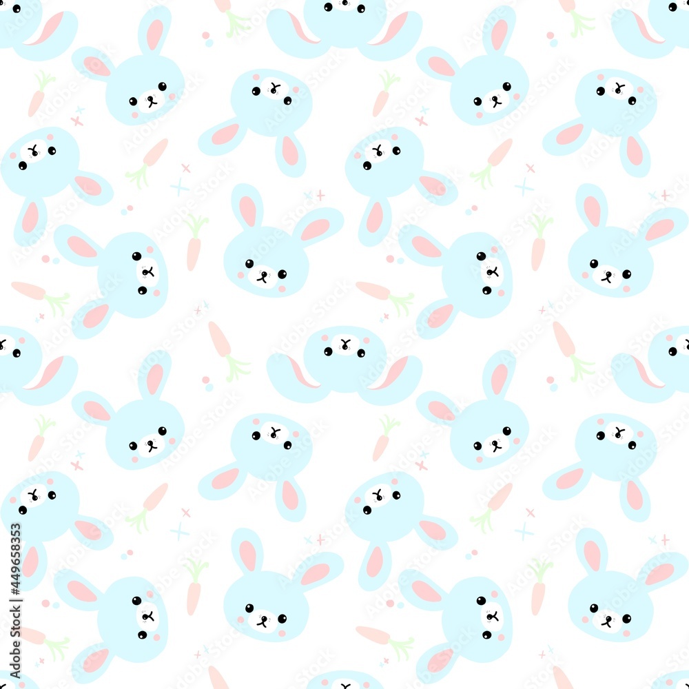 Seamless pattern with cute bunnies, carrots and other elements. Design for clothing, fabric and other items. The illustration is hand-drawn with live lines in the cartun style. Seamless pattern with cute bunnies, carrots and other elements. Design for clothing, fabric and other items. The illustration is hand-drawn with live lines in the cartun style.