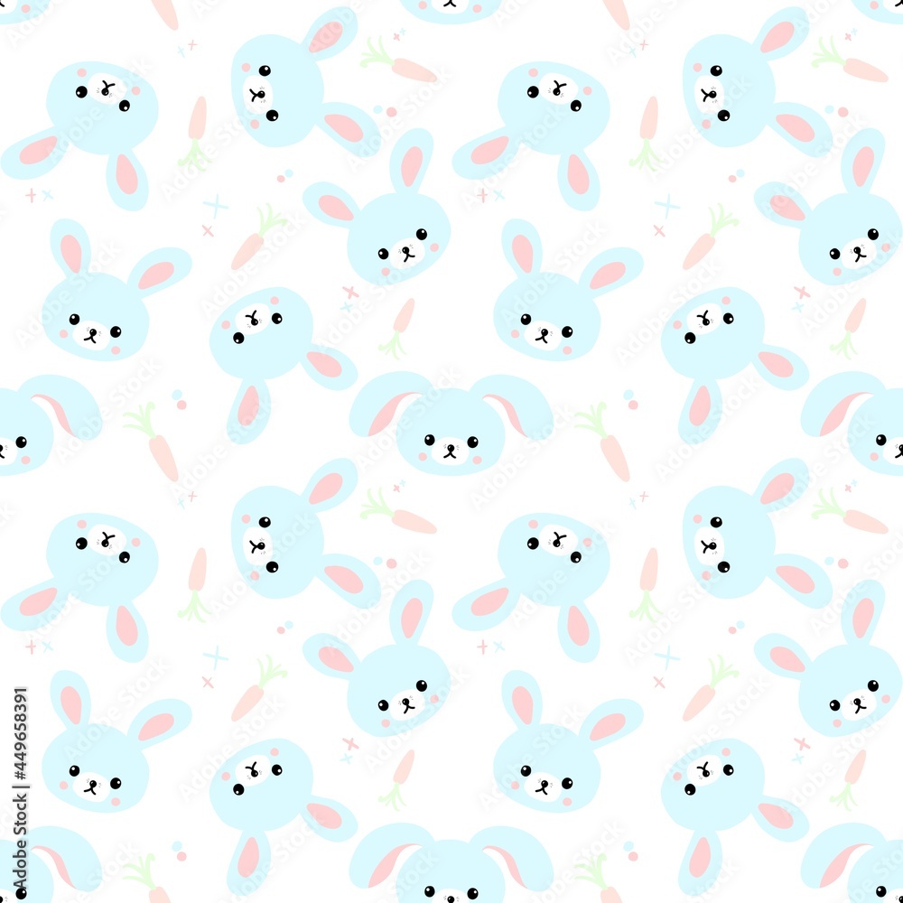Seamless pattern with cute bunnies, carrots and other elements. Design for clothing, fabric and other items. The illustration is hand-drawn with live lines in the cartun style. Seamless pattern with cute bunnies, carrots and other elements. Design for clothing, fabric and other items. The illustration is hand-drawn with live lines in the cartun style.