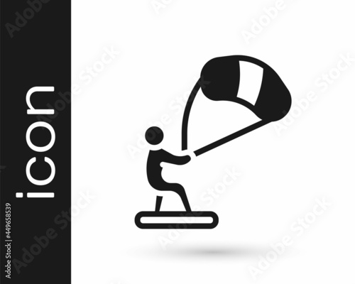 Black Kitesurfing icon isolated on white background. Vector