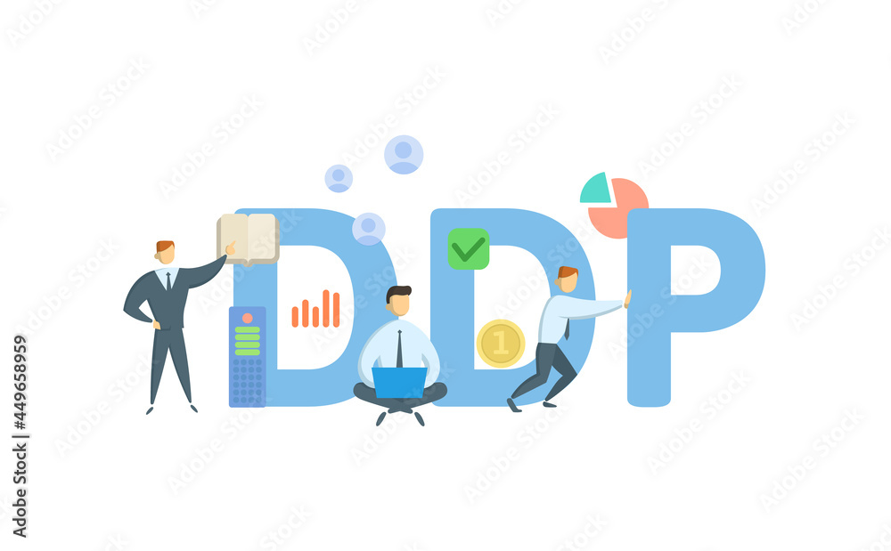 DDP, Delivered, Duty Paid. Concept with keywords, people and icons. Flat vector illustration. Isolated on white. DDP, Delivered, Duty Paid. Concept with keywords, people and icons. Flat vector illustration. Isolated on white.