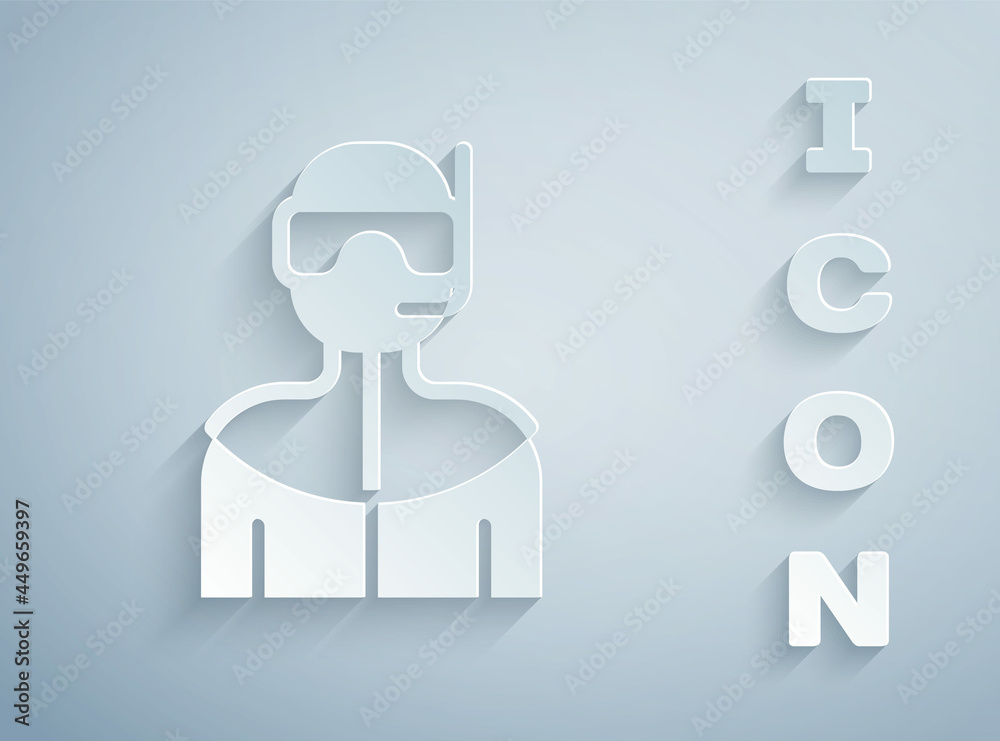 Paper cut Wetsuit for scuba diving icon isolated on grey background. Diving underwater equipment. Paper art style. Vector Paper cut Wetsuit for scuba diving icon isolated on grey background. Diving underwater equipment. Paper art style. Vector