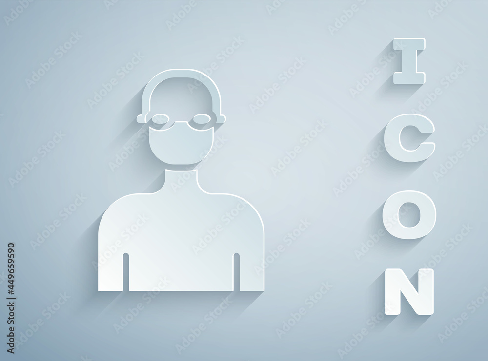 Paper cut Swimmer athlete icon isolated on grey background. Paper art style. Vector Paper cut Swimmer athlete icon isolated on grey background. Paper art style. Vector