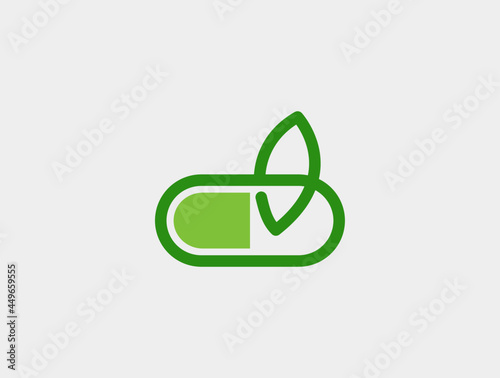 Pharma Medical Leaf Logo Vector . Cross Leaf Logo Design Vector Stock