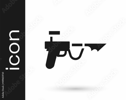 Black Fishing harpoon icon isolated on white background. Fishery manufacturers for catching fish under water. Diving underwater equipment. Vector